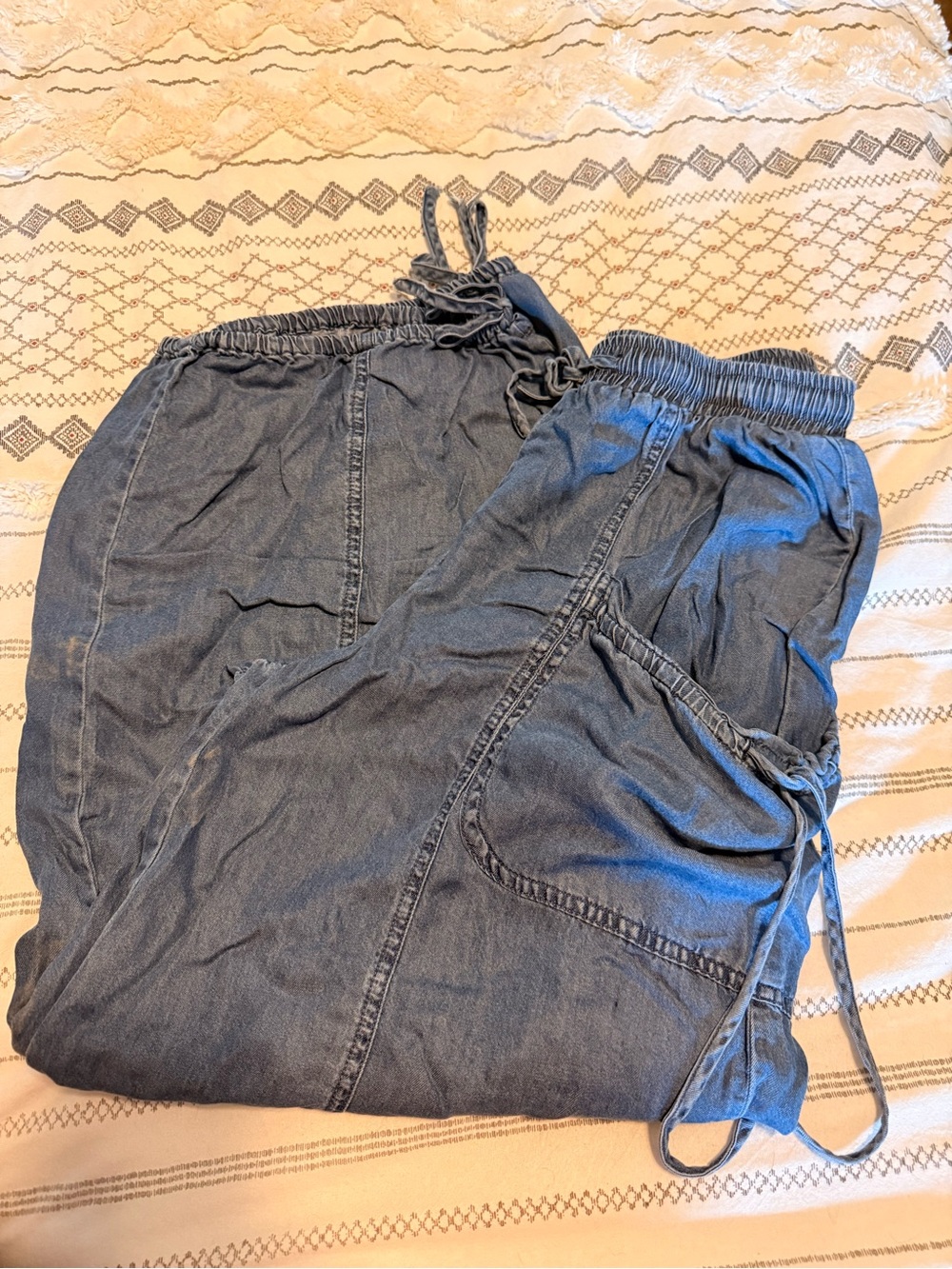 Women's Relaxed Drawstring Denim Jeans - Blue